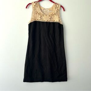 LOFT|Black Linen Dress with Cream Floral Lace Top sz 0